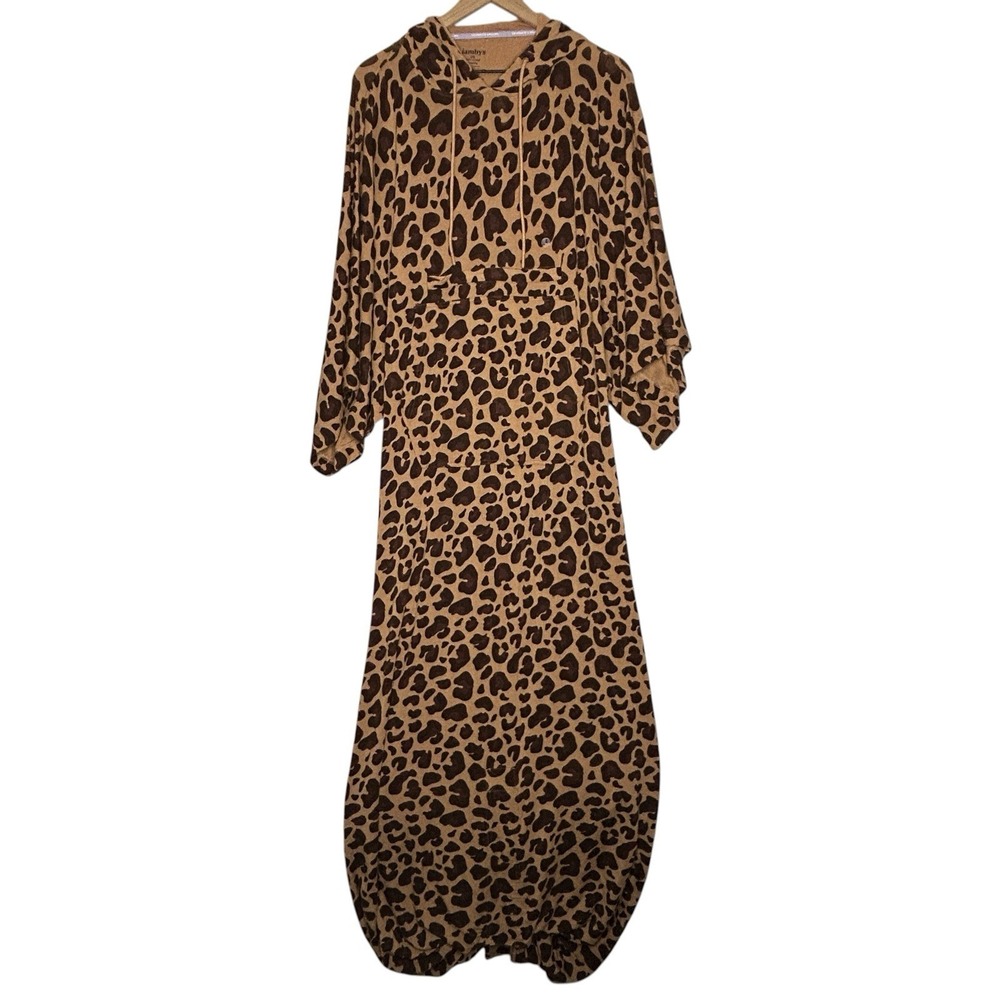 Jambys Leopard Print Cozy Cloak Hoodie One Size Button‎ Back Lounge Snuggle Robe